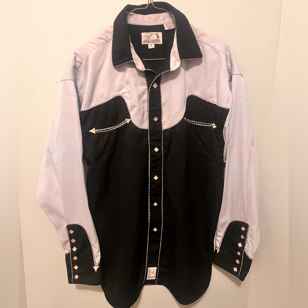 Panhandle Slim - Men’s Medium - Pearl Snap Western Wear Shirt - Black & White -
